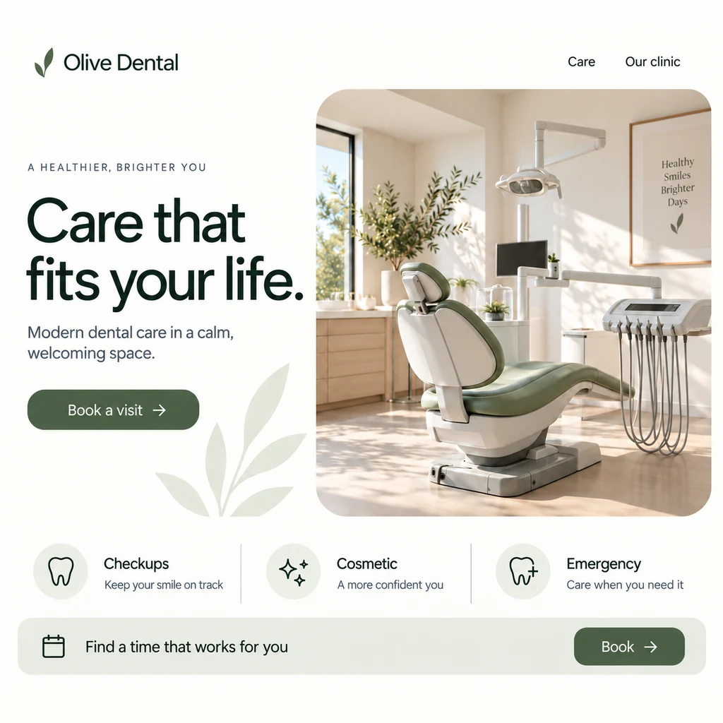 Clinic website with services and appointment booking.