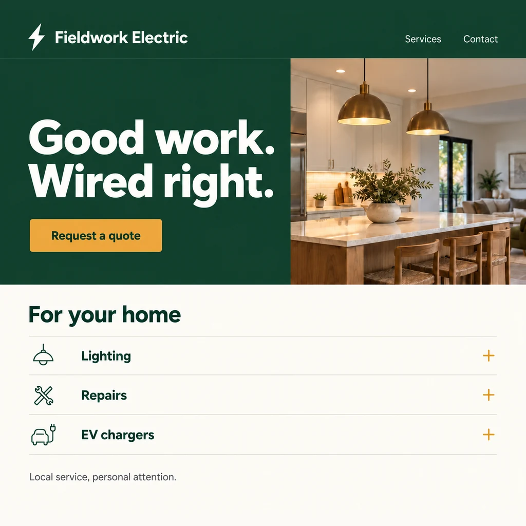 Electrician website with services and quote requests.